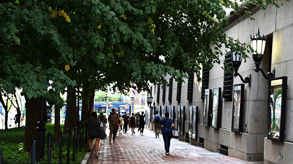 Students walking on campus. 